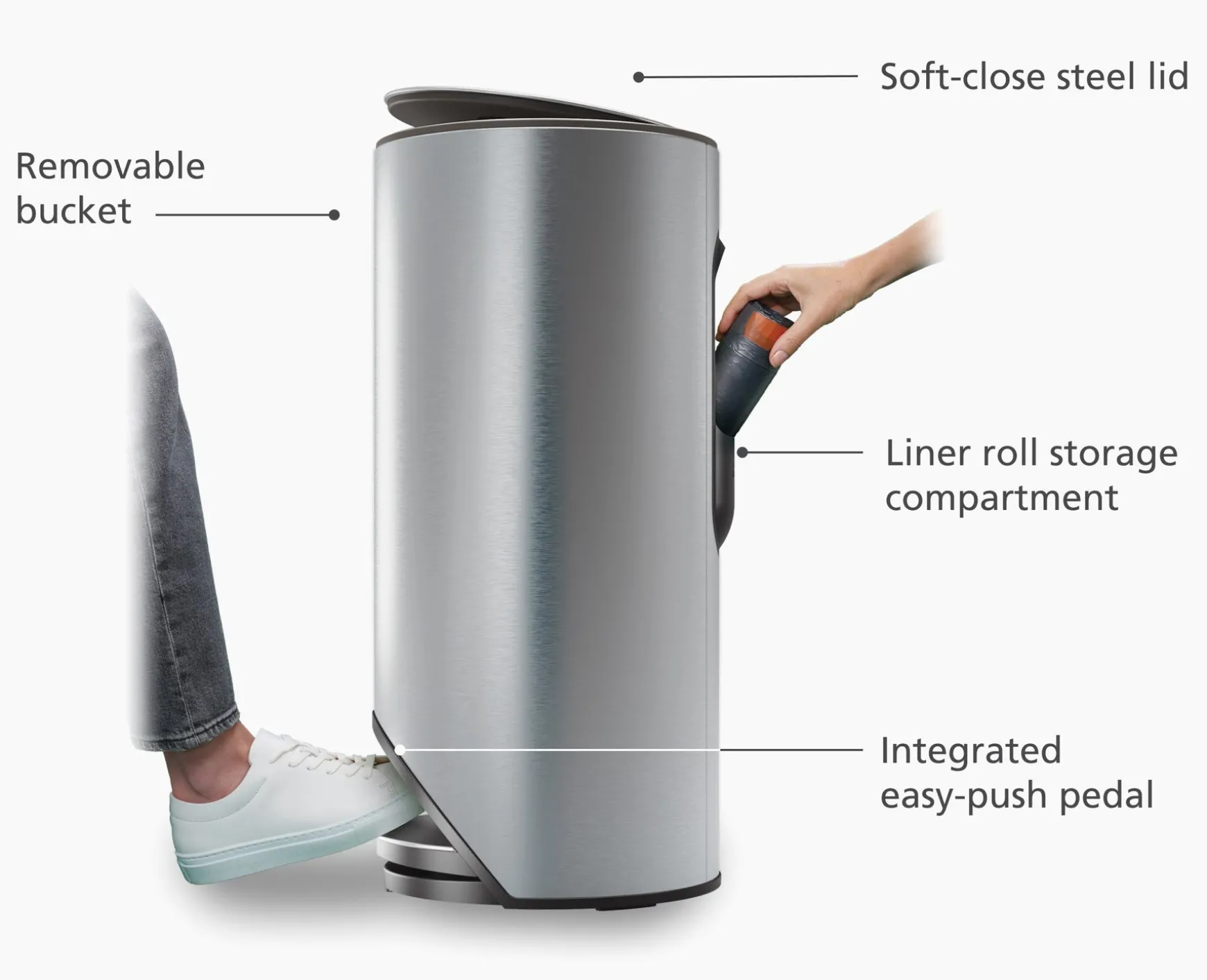 Joseph Joseph Arc™ 30L Easy-push Pedal Trash Can- Trash Cans