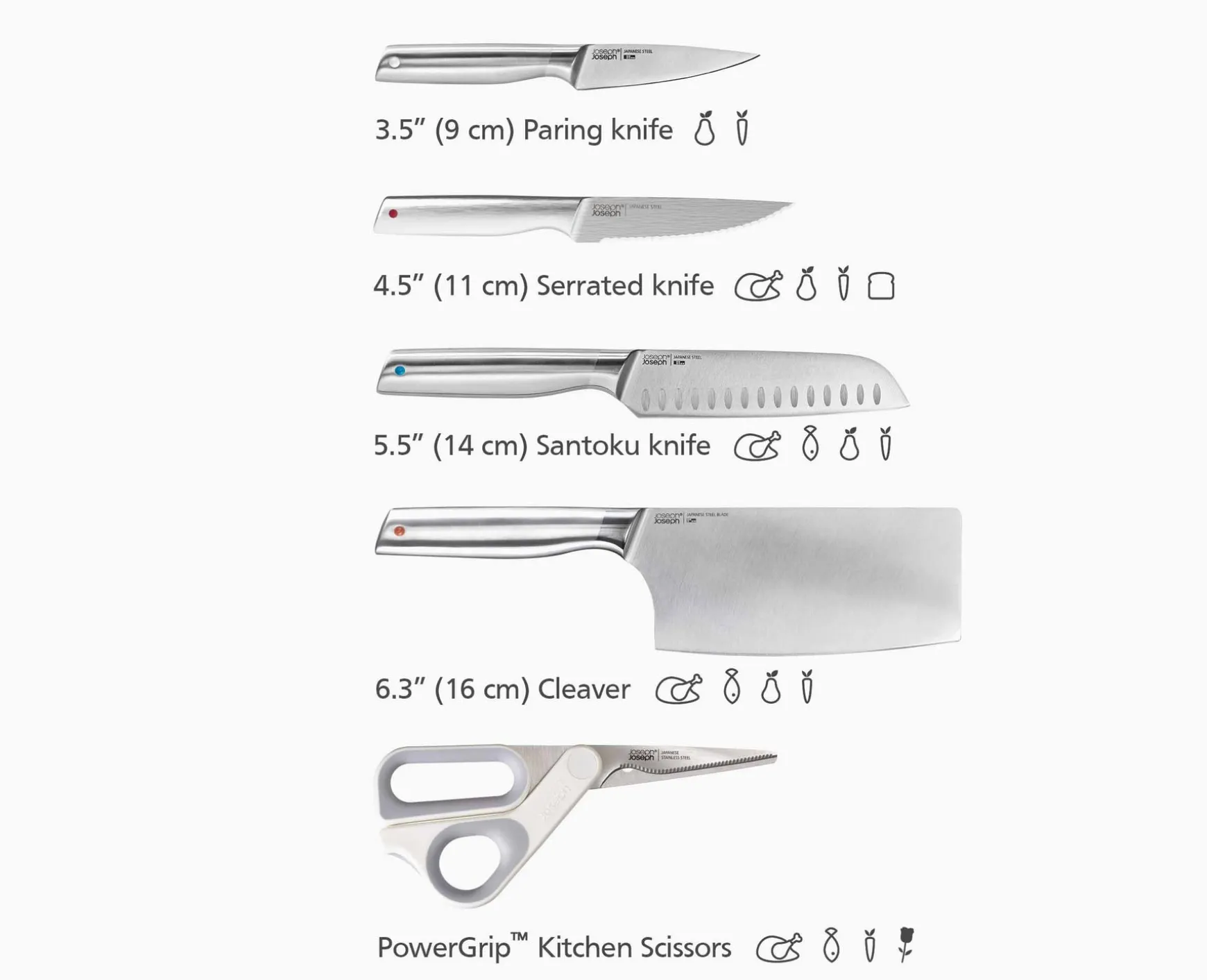 Joseph Joseph Elevate™ Fusion 5-piece Knife & Scissor Set with wood Block- Knives, Knife Sets & Scissors