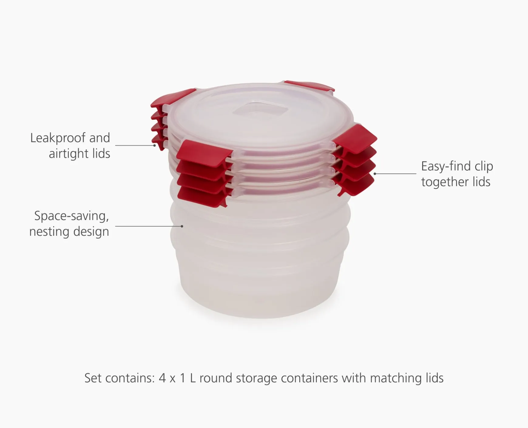 Joseph Joseph Nest™ Lock 8-Piece 1L Round Container Set- Lunch Boxes & Containers