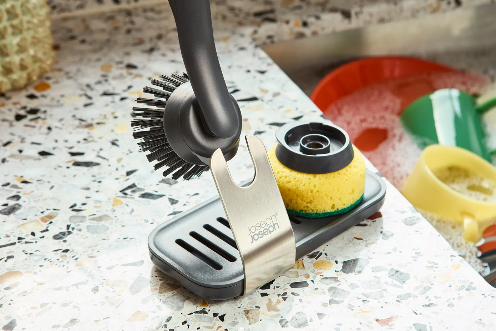Joseph Joseph SinkTech™ Dish Brush & Sponge Set with Steel Stand- Dish Brushes & Scrubbers