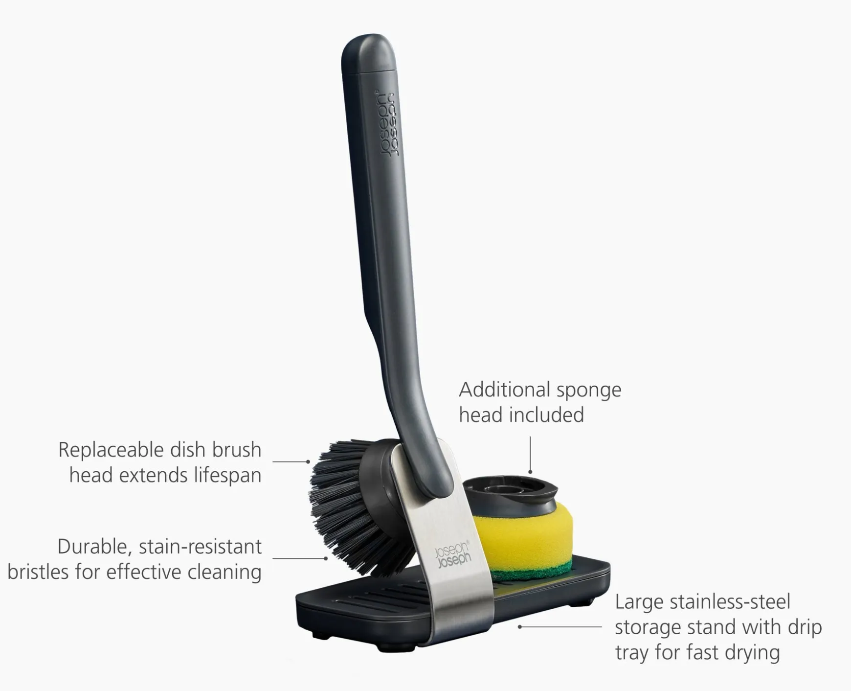 Joseph Joseph SinkTech™ Dish Brush & Sponge Set with Steel Stand- Dish Brushes & Scrubbers