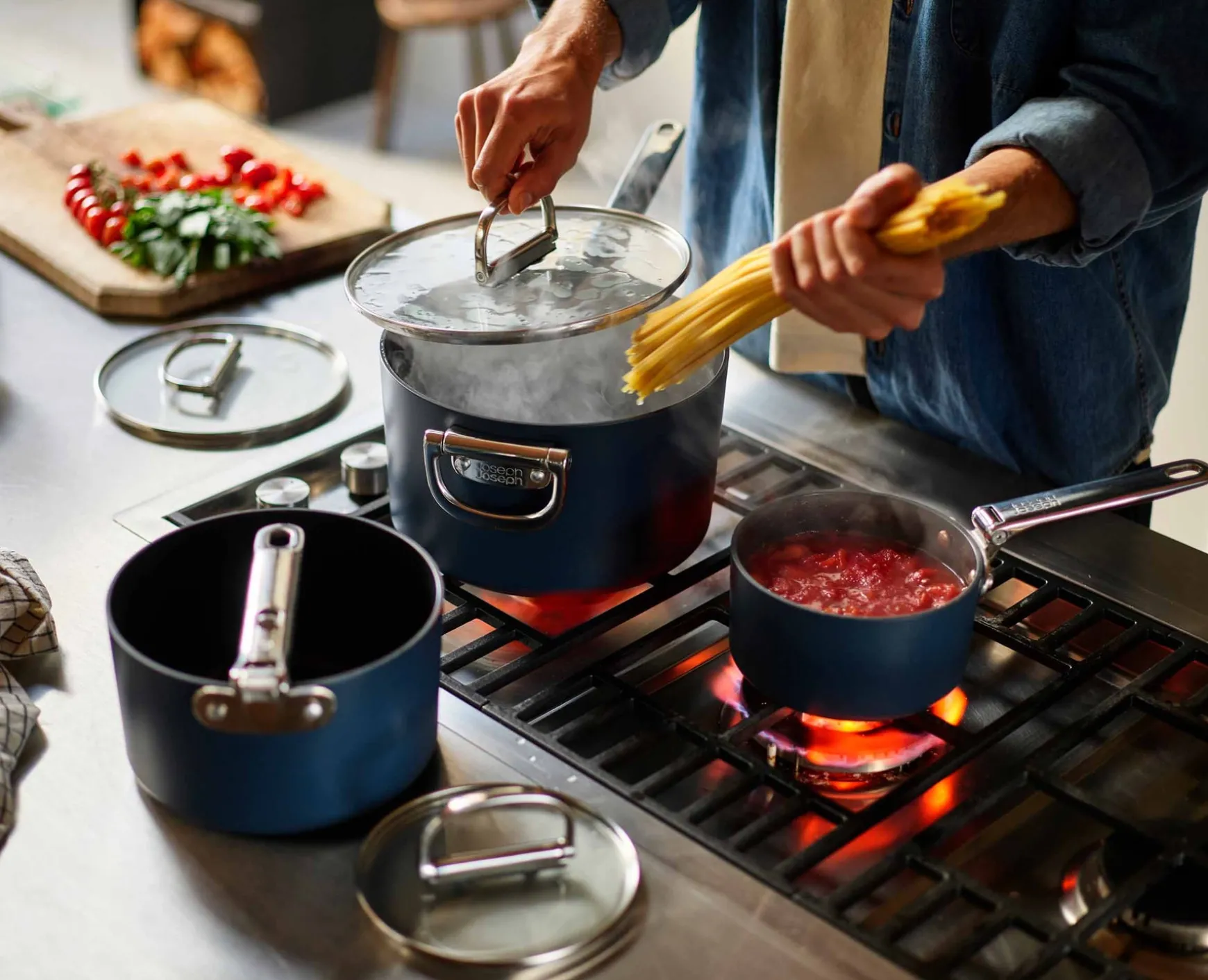 Joseph Joseph Space Folding Handle Ceramic Non-stick 5.4 Qt. Saucepan & Lid- Pots & Pans