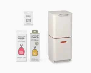 Joseph Joseph Totem Compact 40L Waste & Recycling Trash Can Starter Set- Dual Compartment Trash Cans