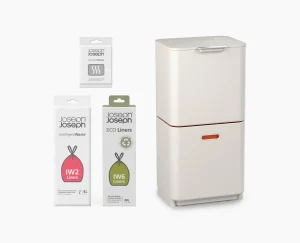 Joseph Joseph Totem Max 60L Waste & Recycling Trash Can Starter Set- Dual Compartment Trash Cans