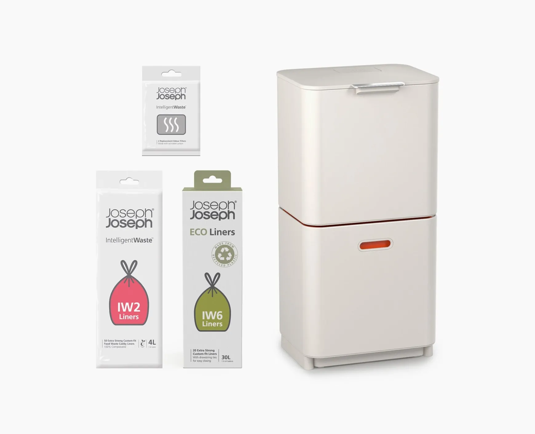 Joseph Joseph Totem Max 60L Waste & Recycling Trash Can Starter Set- Dual Compartment Trash Cans