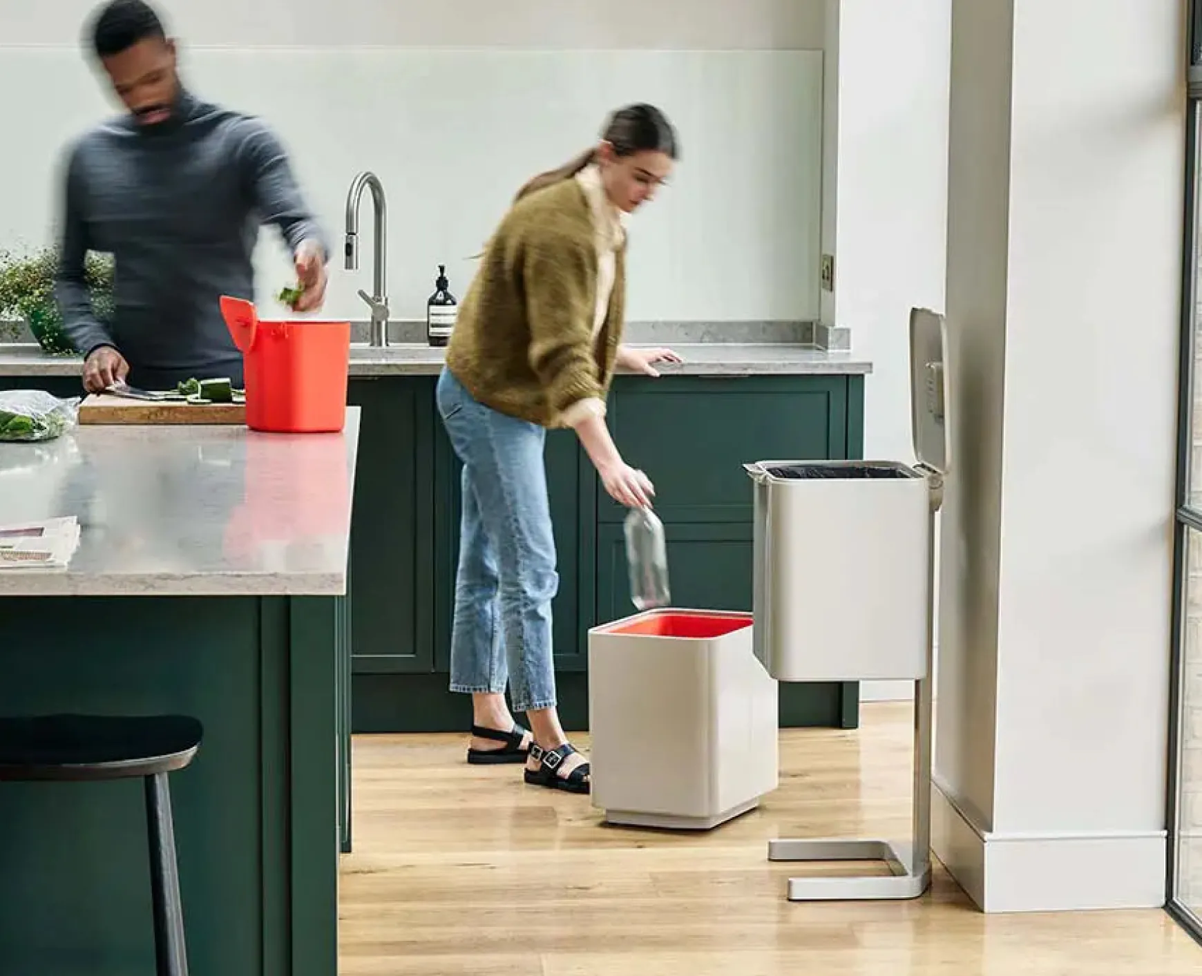 Joseph Joseph Totem Max 60L Waste & Recycling Trash Can Starter Set- Dual Compartment Trash Cans